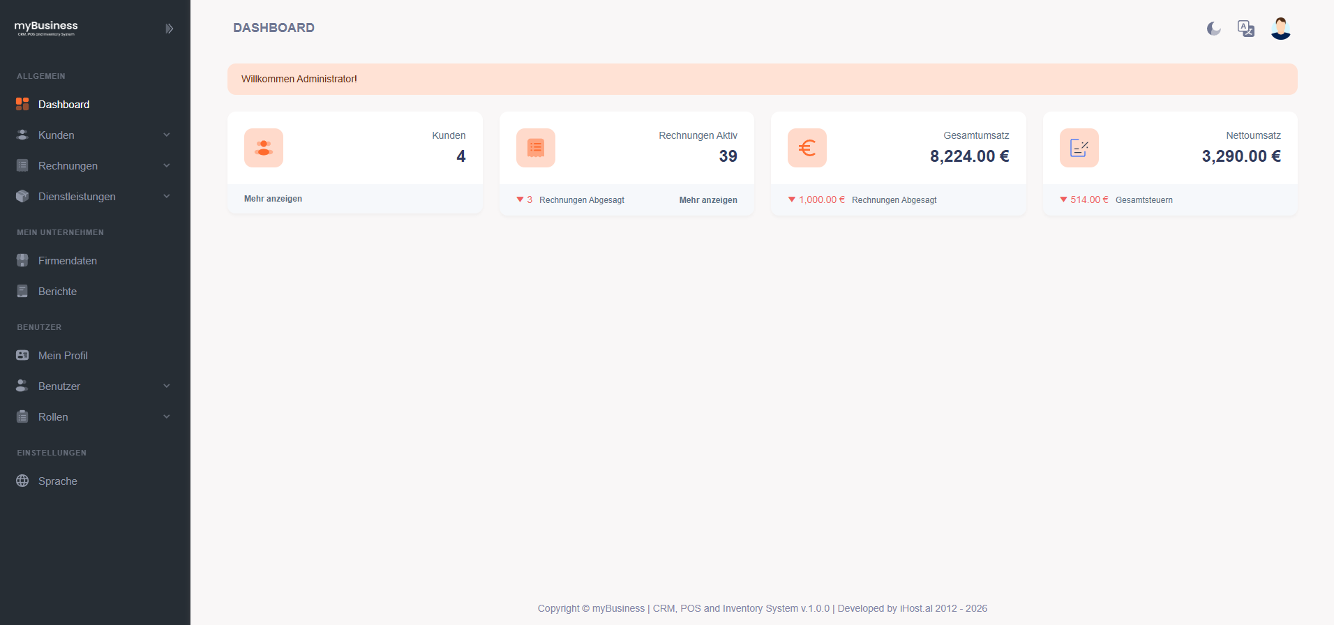 myBusiness | CRM, POS and Inventory System - iHost.al - .AL Domain Registration, Dedicated Servers, VPS Hosting, Web Hosting, Web & App Development